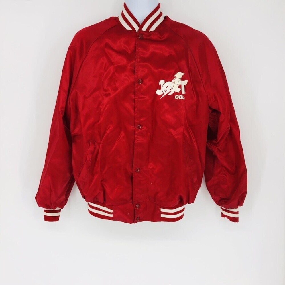 Vintage Jolt Cola Red Satin 100% Nylon Bomber Jacket WestArt Lined Size XL
